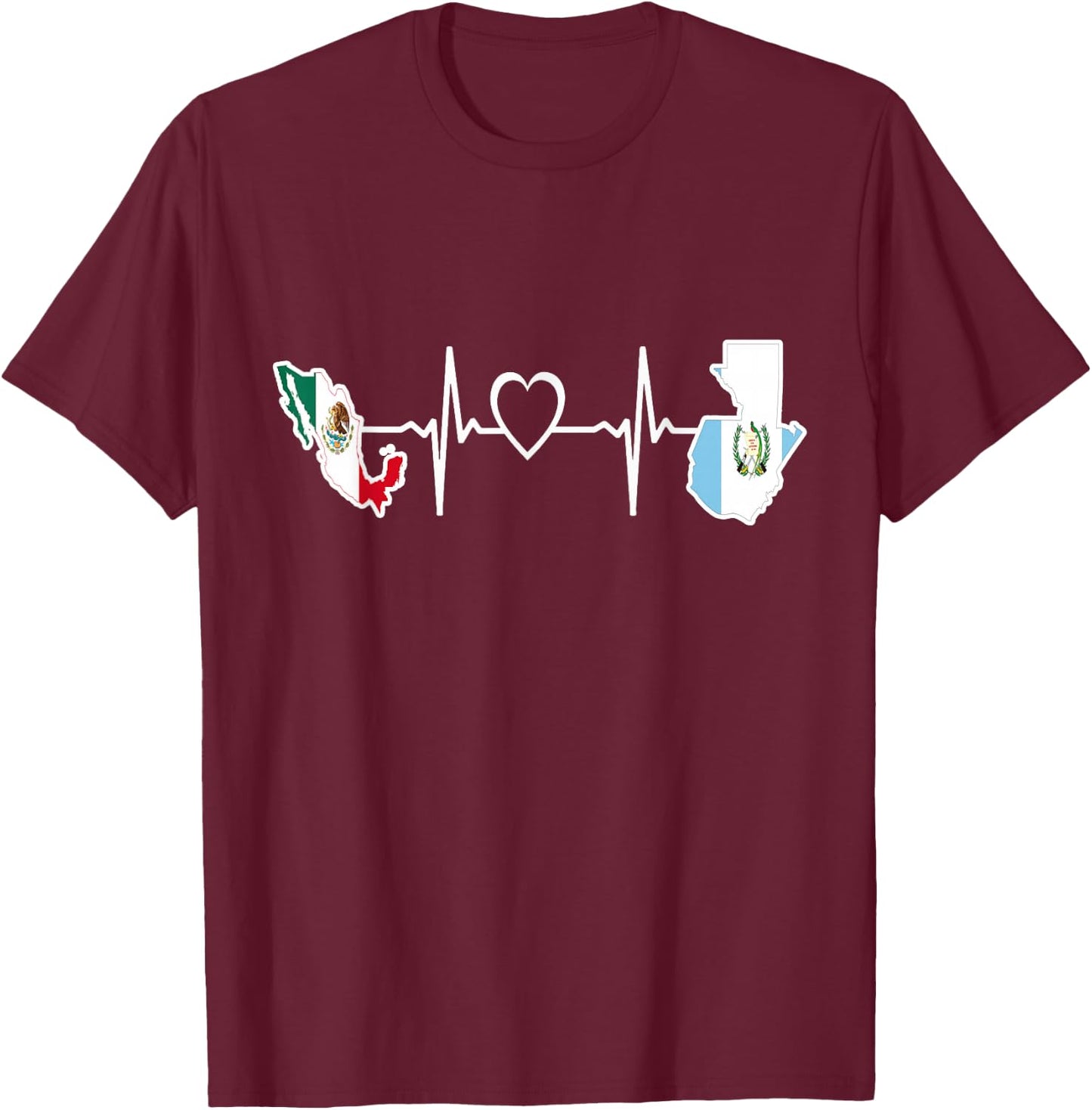 Mexican Guatemalan Flag Shirt Guatemala Mexico Heartbeat T-Shirt - T-Shirt | Maroon