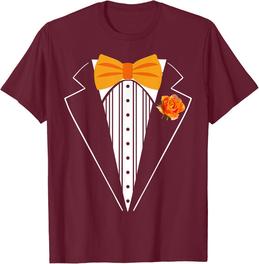 Kids Adult Orange Bowtie Tuxedo Toddler Costume Youth Tux T-Shirt - T-Shirt | Maroon
