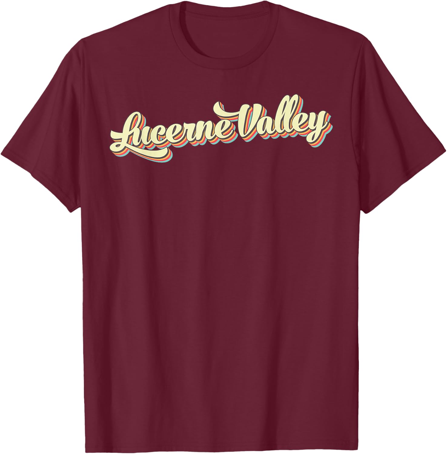 Lucerne Valley Retro Art Baseball Font Vintage T-Shirt - T-Shirt | Maroon