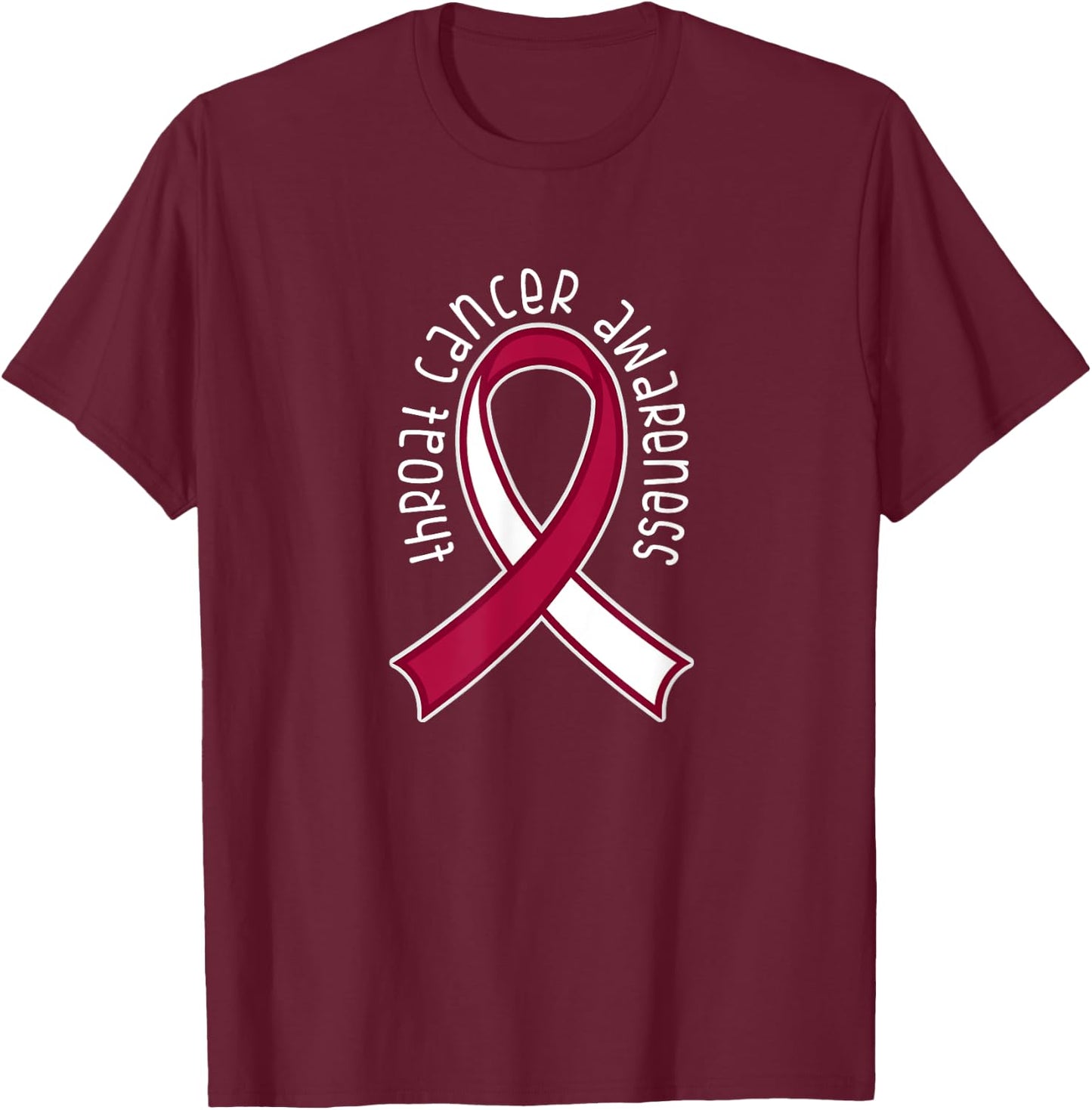 Throat Cancer Awareness Burgundy White Ribbon T-Shirt - T-Shirt | Maroon