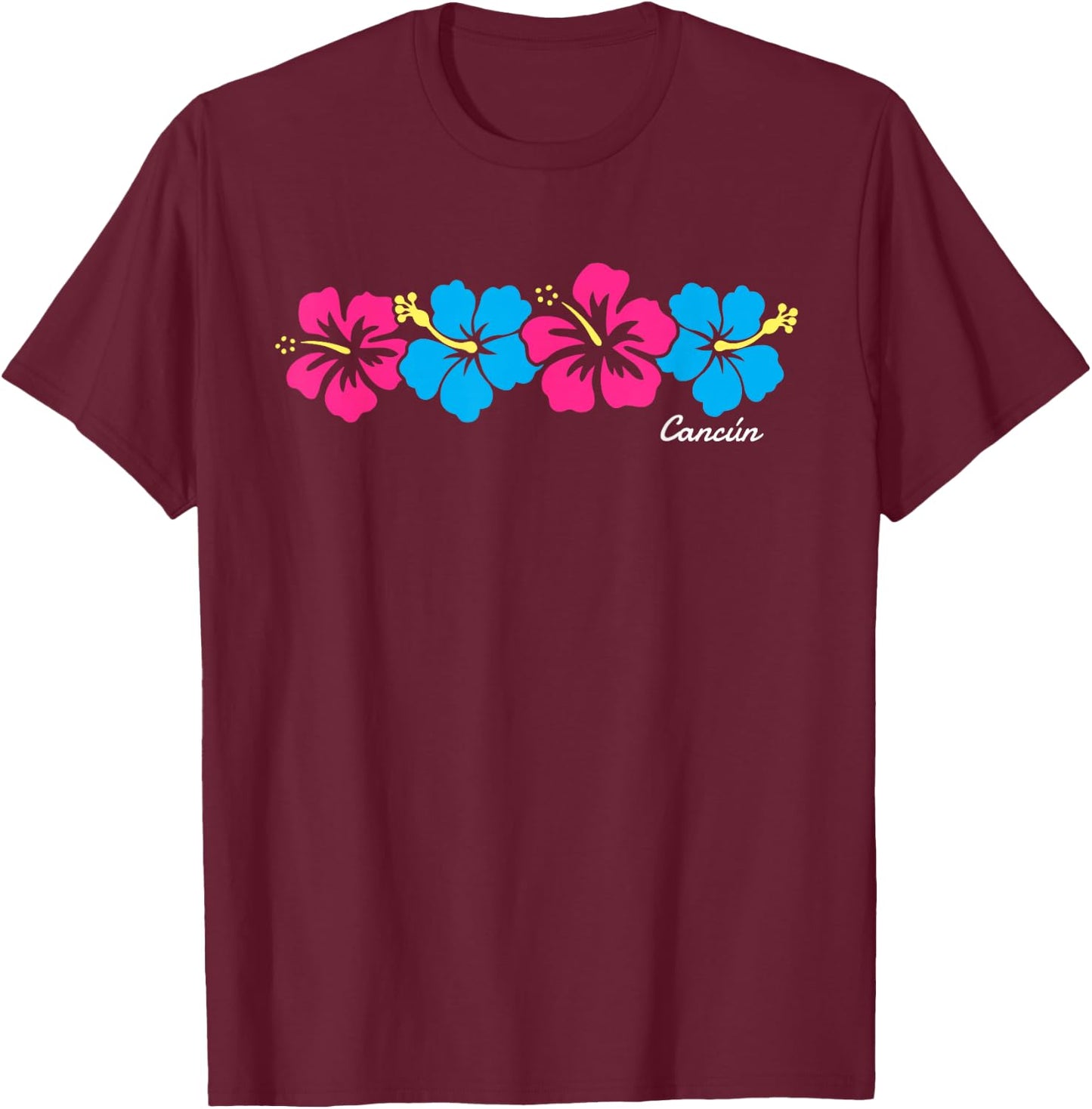 Cancun Mexico Hibiscus Flower Cruise Vacation Souvenir T-Shirt - T-Shirt | Maroon