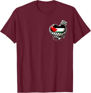 Palestine Heart Flag Palestinian Keffiyeh Palestine T-Shirt - T-Shirt | Maroon