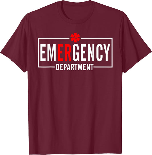 Emergency Room ER RN Nurse Department Healthcare Nursing , -Adults, Short Sleeve, , Black, Small T-Shirt - T-Shirt | Maroon