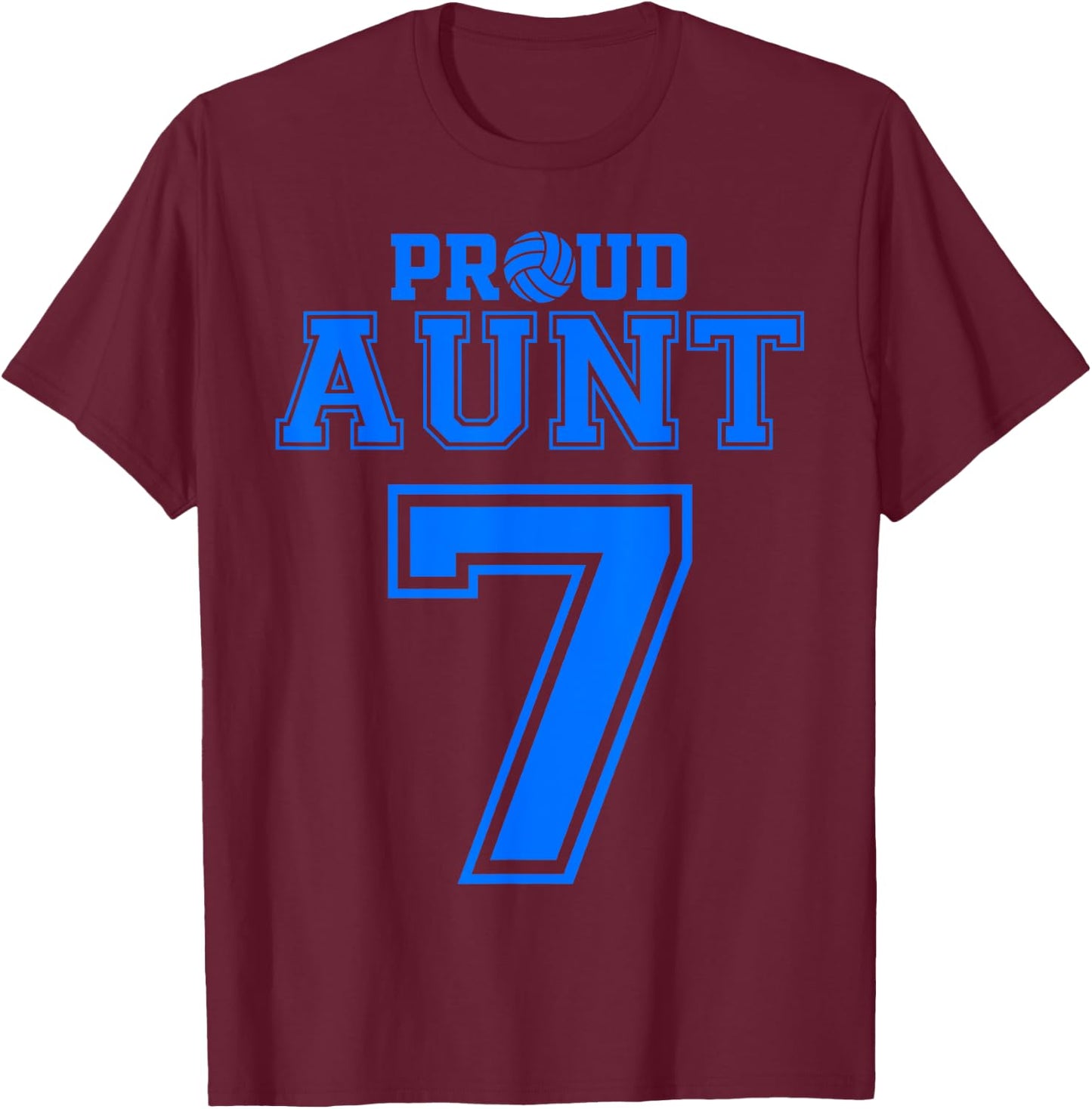 Proud Volleyball Aunt Number 7 B T-Shirt - T-Shirt | Maroon