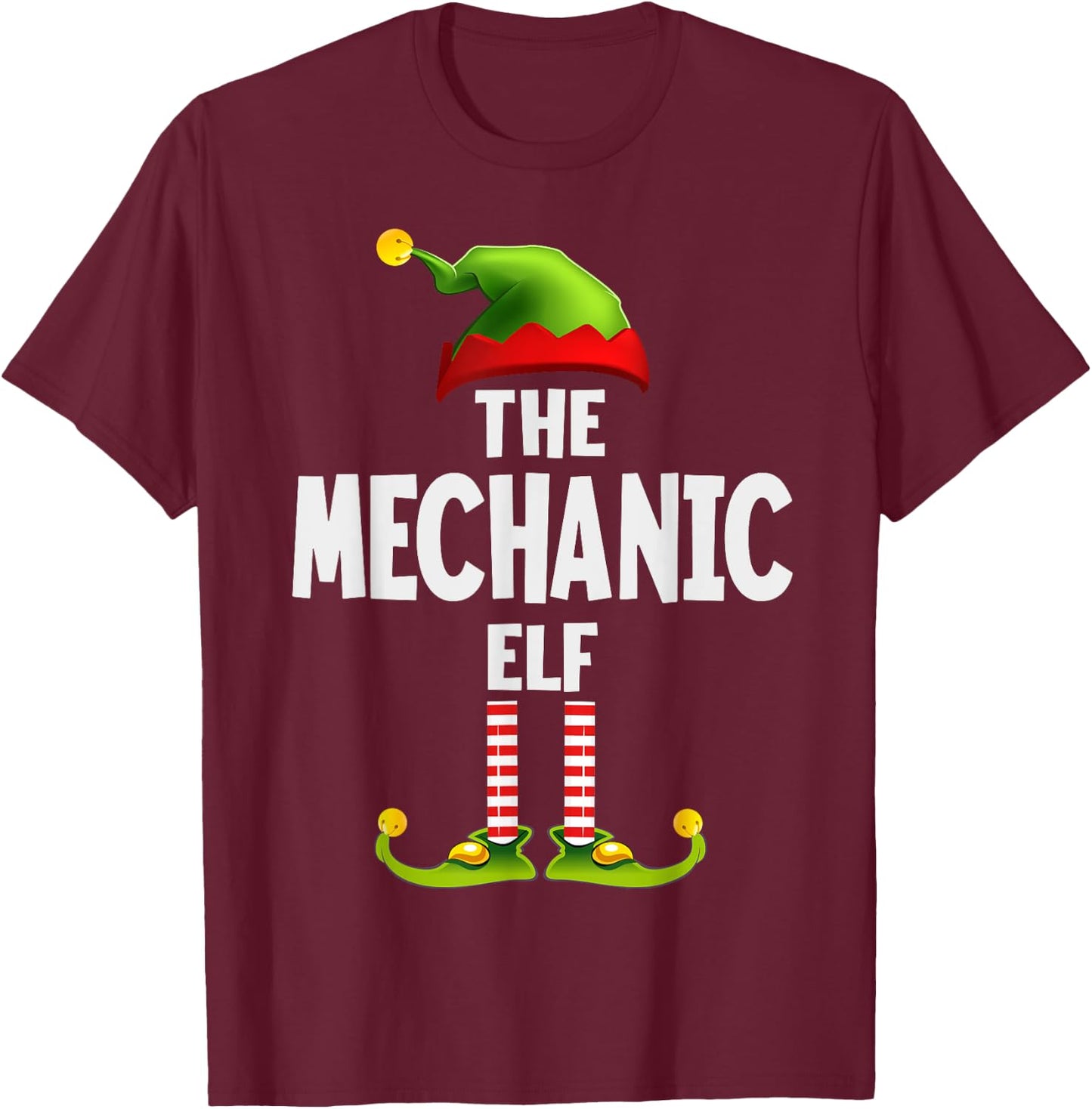 The Mechanic Elf Pajama Christmas Matching Family T-Shirt - T-Shirt | Maroon