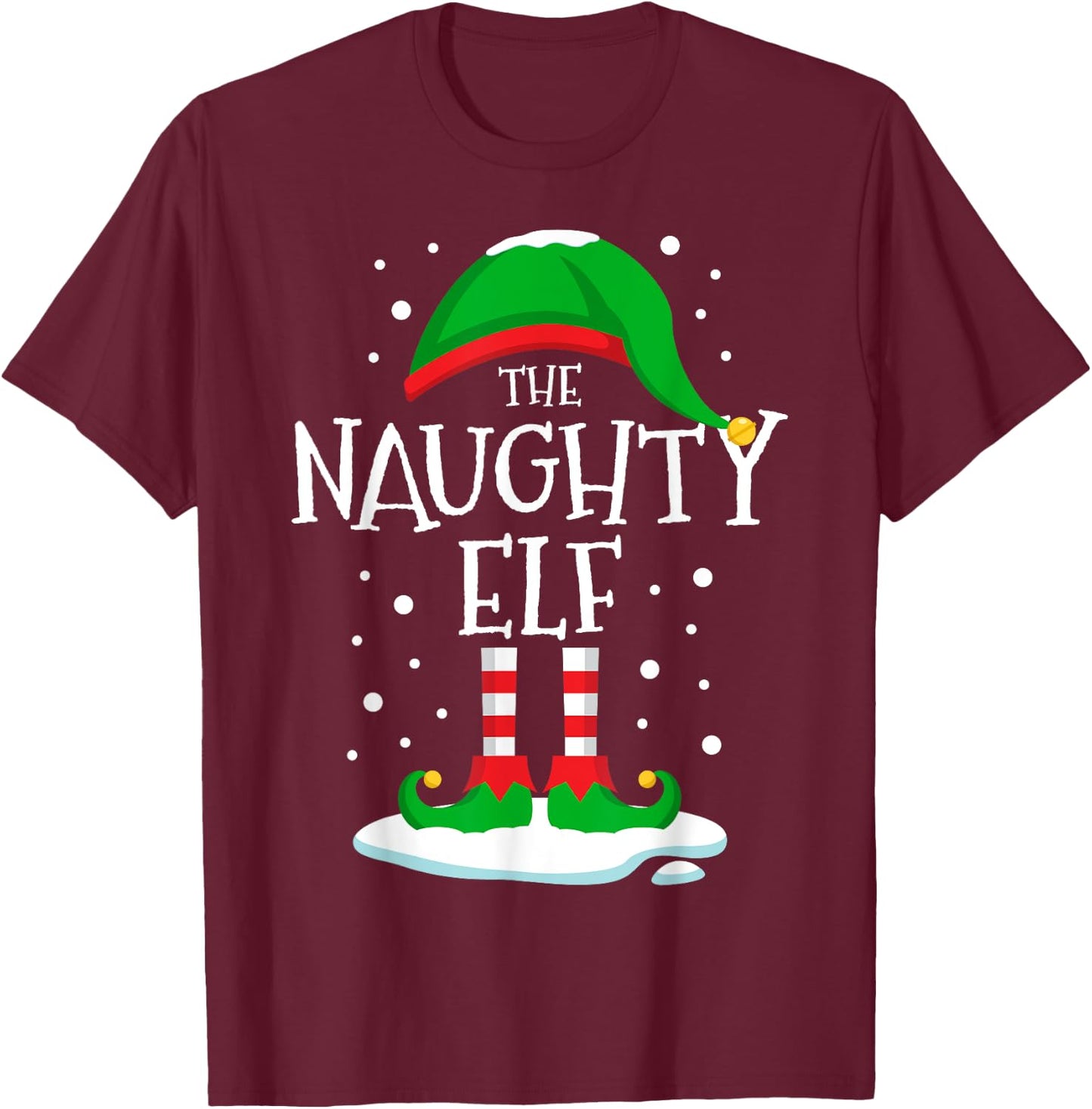 The Naughty Elf Christmas Family Matching Xmas Group Funny T-Shirt - T-Shirt | Maroon