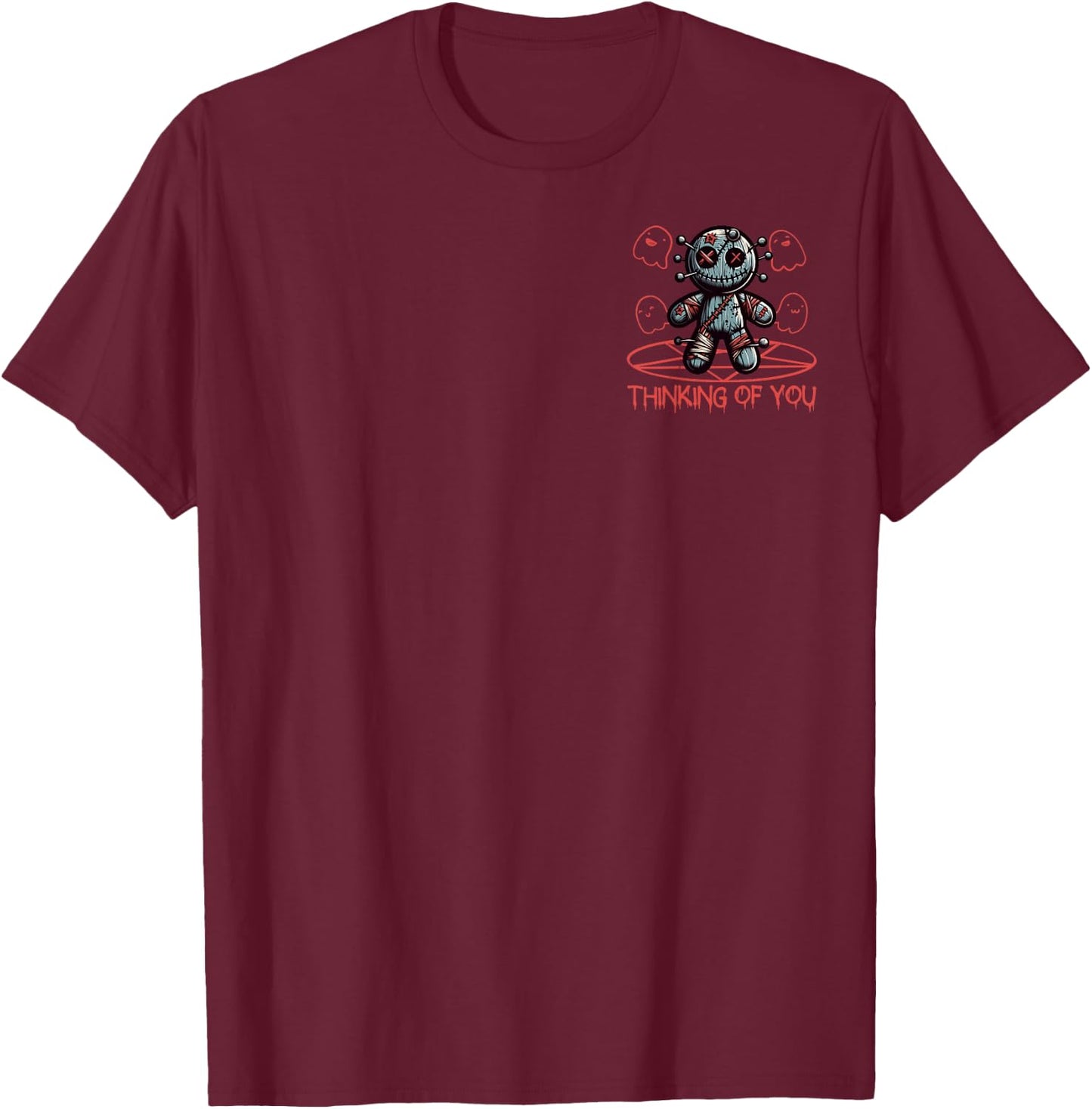 Thinking of You Voodoo Doll Creepy Halloween Minimalist T-Shirt - T-Shirt | Maroon