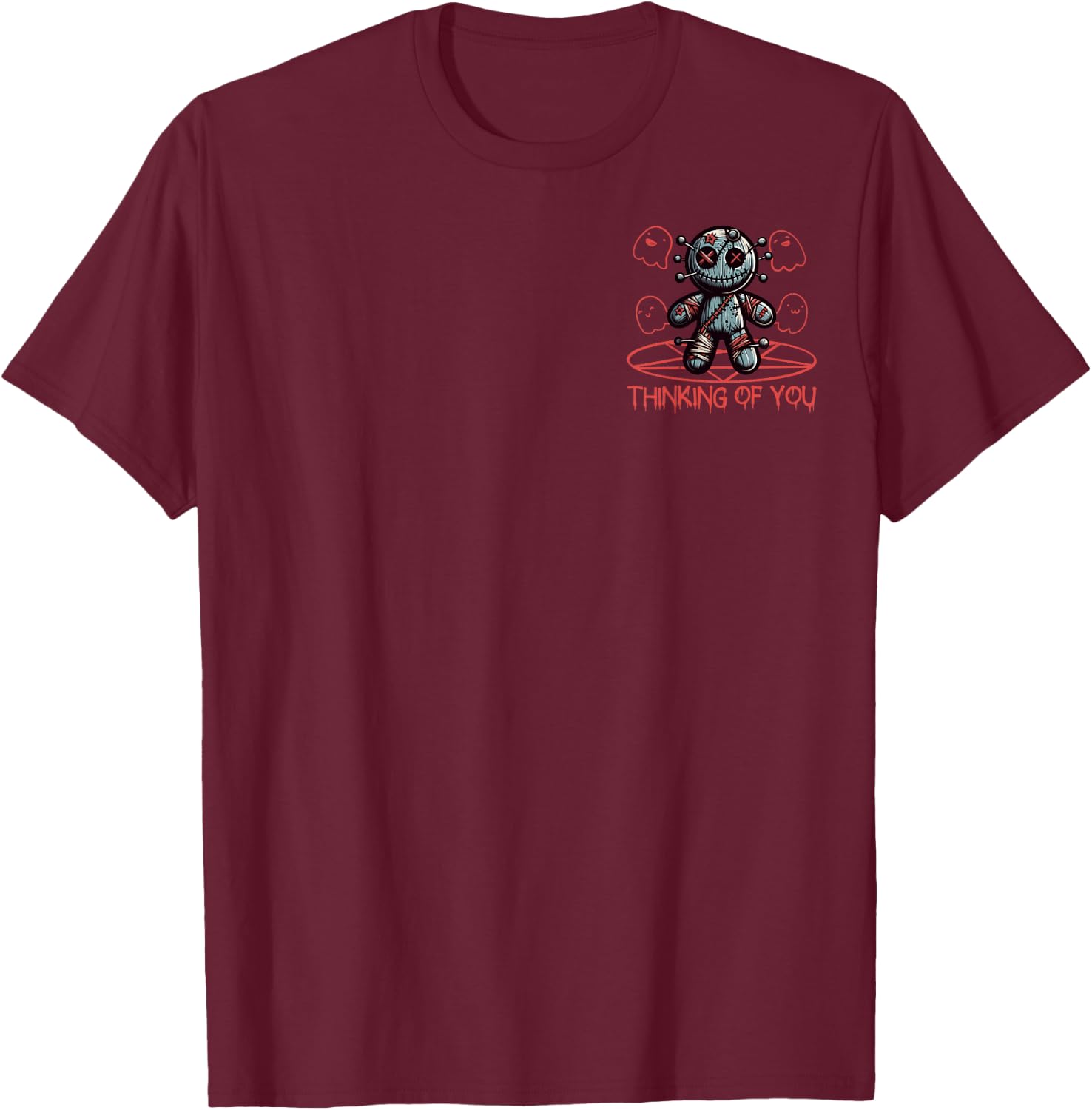 Thinking of You Voodoo Doll Creepy Halloween Minimalist T-Shirt - T-Shirt | Maroon