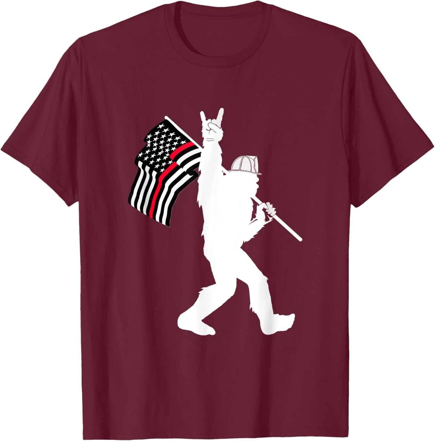 Bigfoot Firefighter Thin Red Line Flag for Dad and Mom T-Shirt - T-Shirt | Maroon