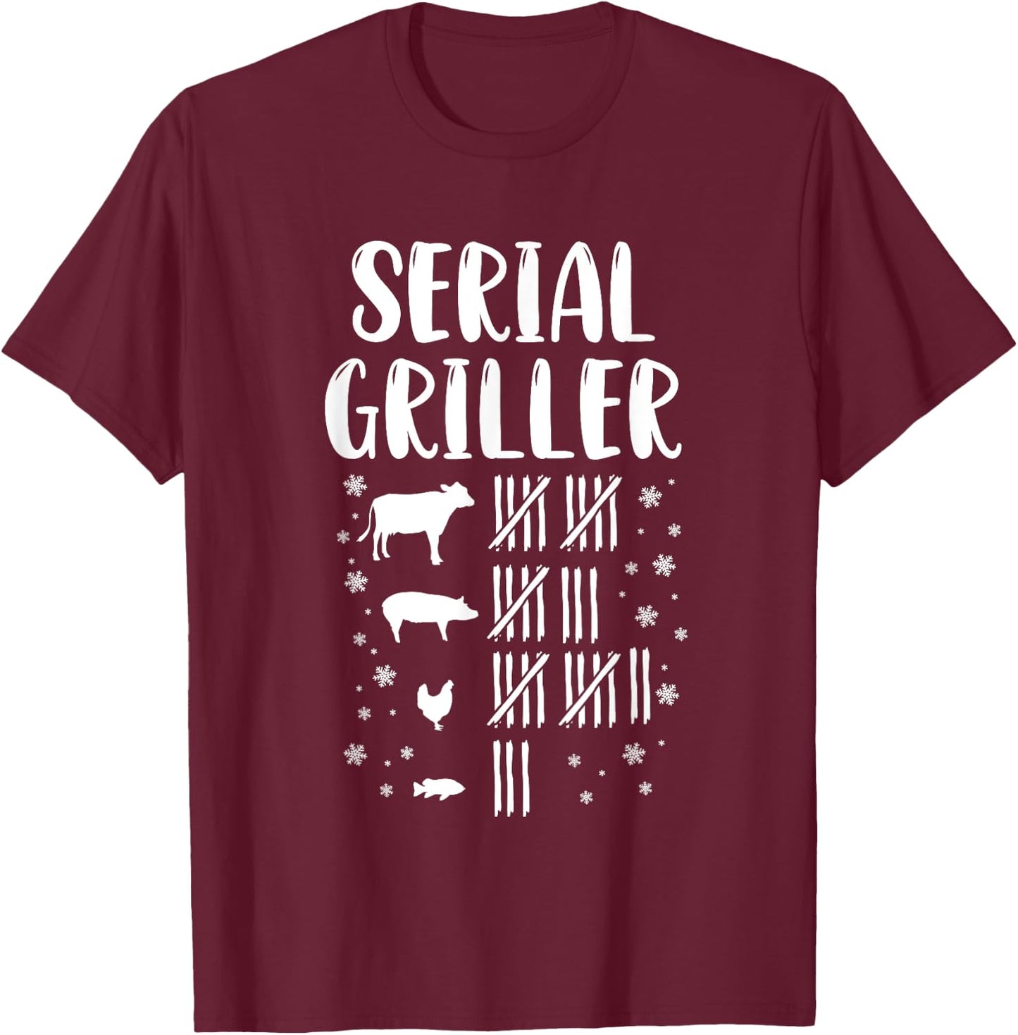 Serial Griller Christmas Pajama Funny BBQ Smoker Grill Chef T-Shirt - T-Shirt | Maroon