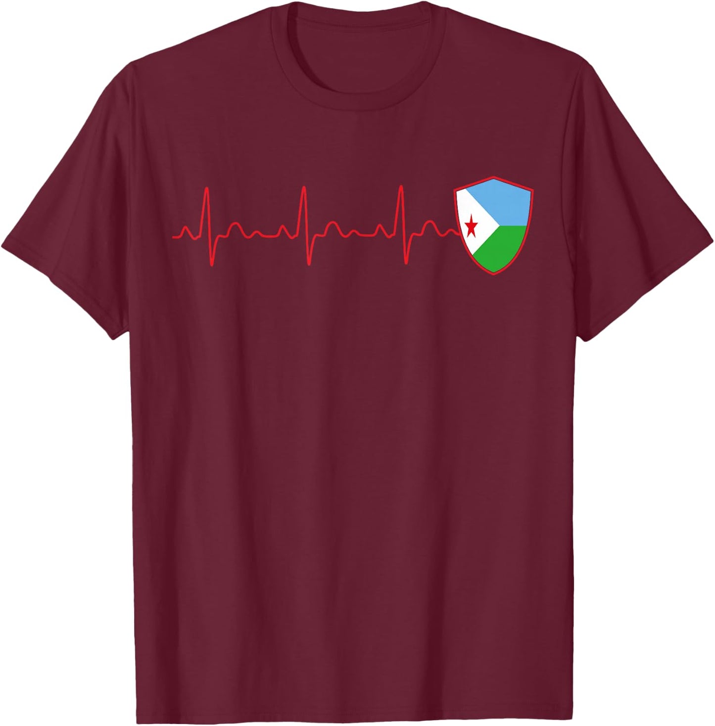 Djibouti Flag Heartbeat EKG Patriotic National T-Shirt - T-Shirt | Maroon