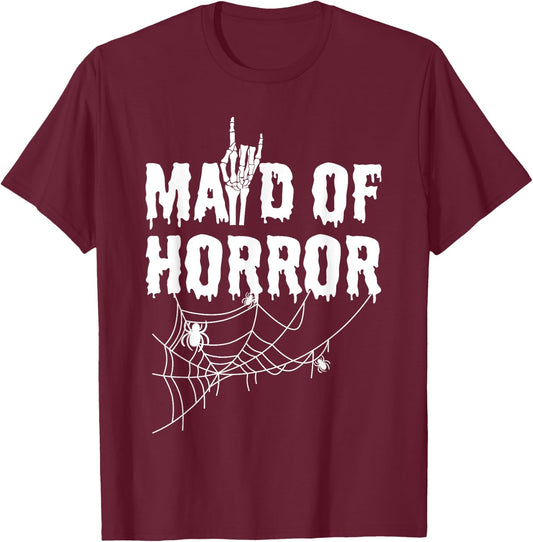 Maid Of Horror Bride Bridesmaid Halloween Bachelorette T-Shirt - T-Shirt | Maroon