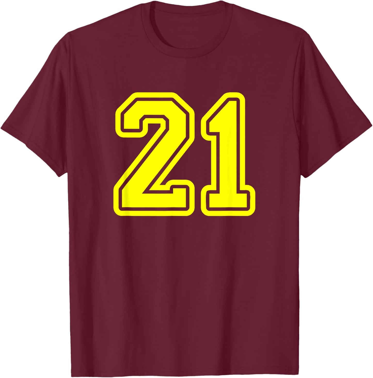 Yellow Athletic Sports Team Number #21 T-Shirt - T-Shirt | Maroon