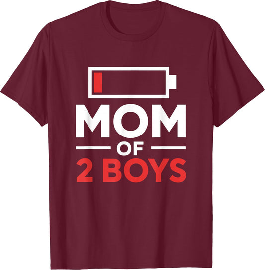 Mom of 2 Boys Gift from Son Mothers Day Birthday Women T-Shirt - T-Shirt | Maroon