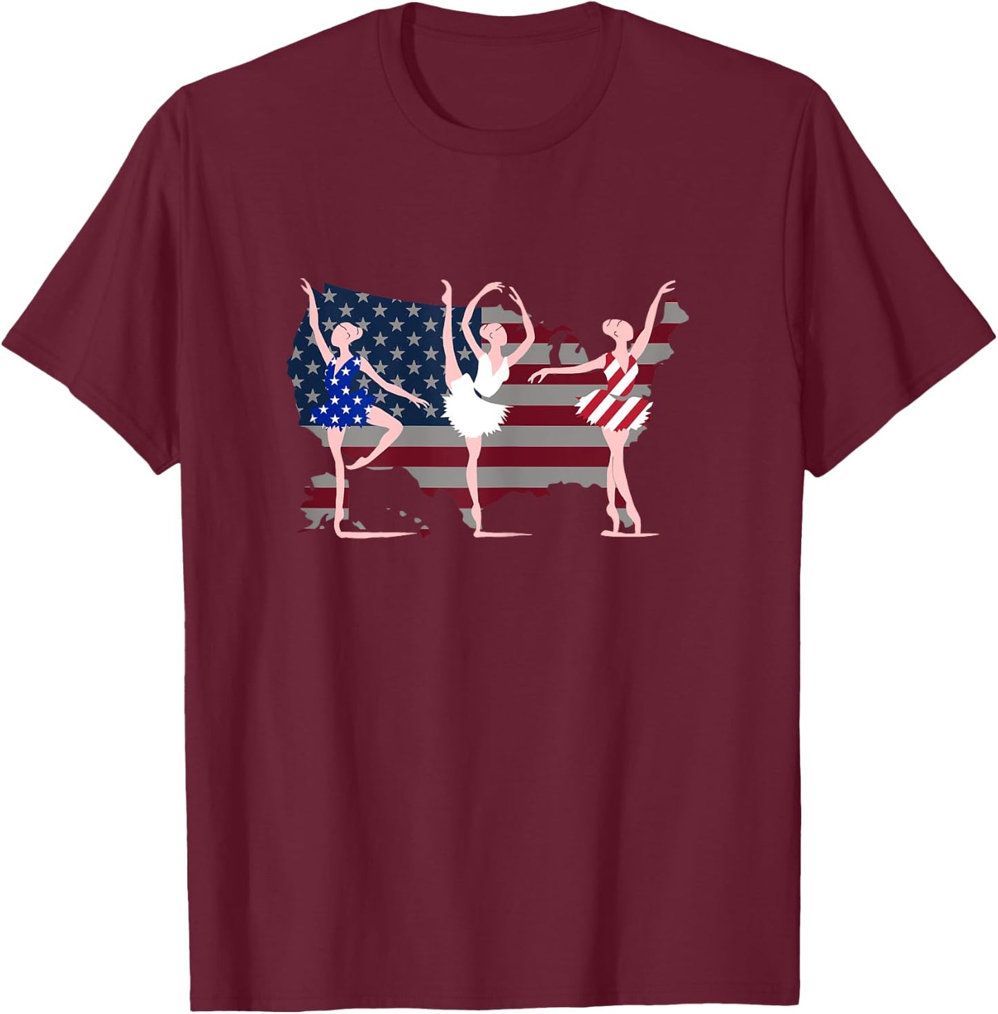 Ballerina Ballet USA American Flag 4th of July Dance Gift T-Shirt - T-Shirt | Maroon