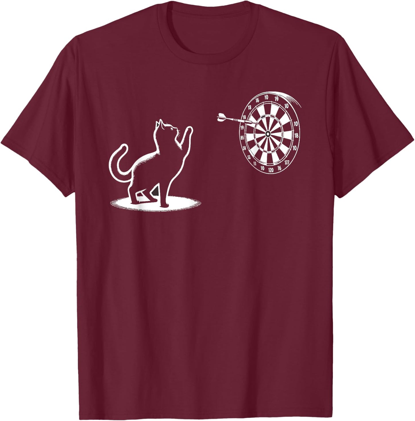 Cat Playing Darts Funny Cats Lover Kitten Dart Player T-Shirt - T-Shirt | Maroon