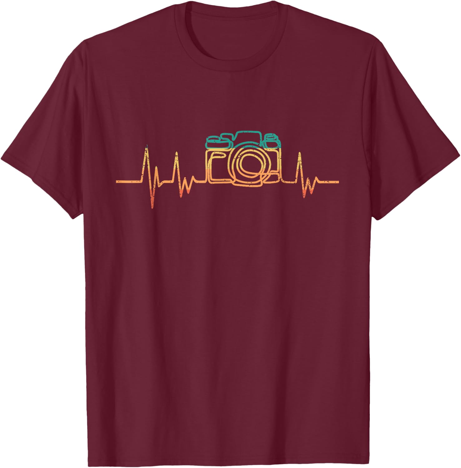Photographer Heartbeat Retro Camera Photography Cameraman T-Shirt - T-Shirt | Maroon