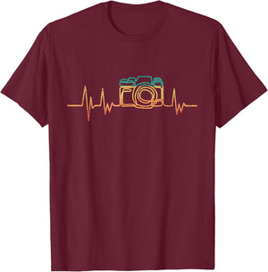 Photographer Heartbeat Retro Camera Photography Cameraman T-Shirt - T-Shirt | Maroon