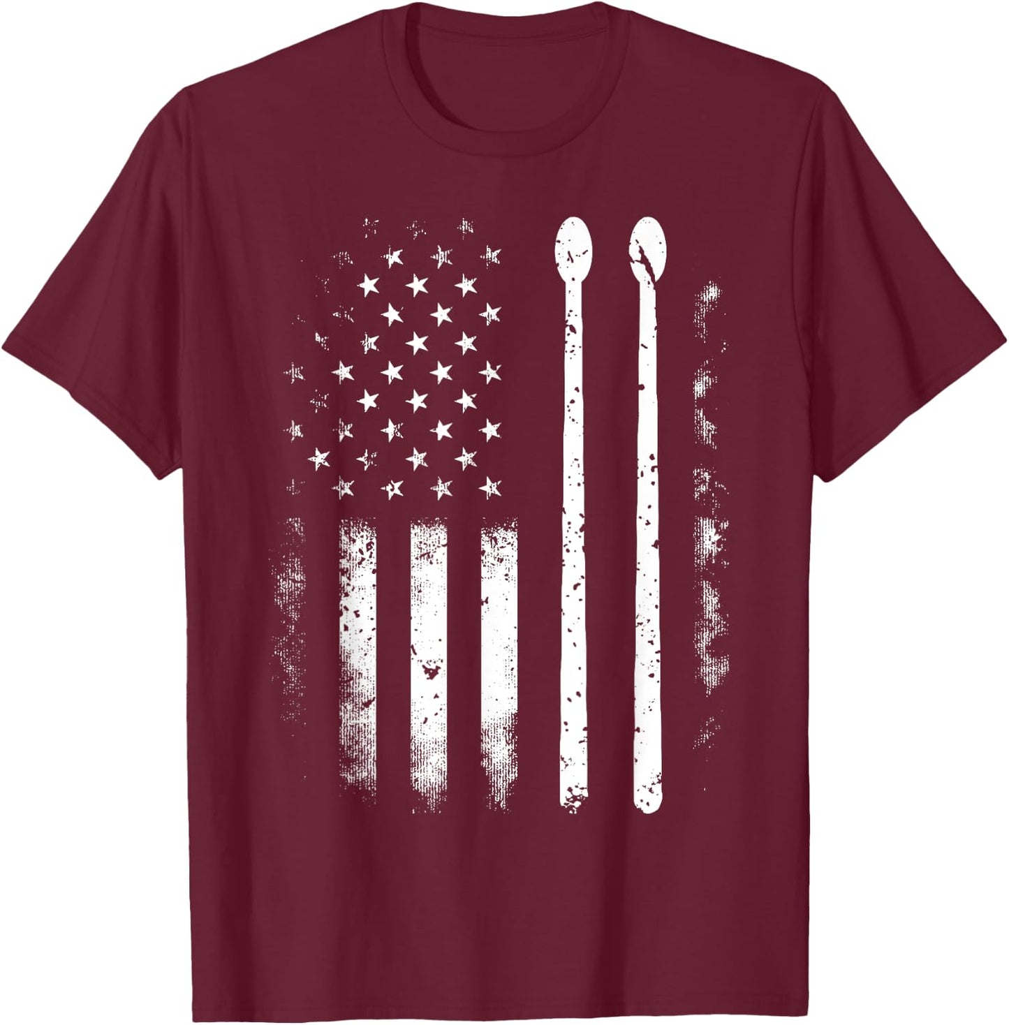 American Flag Drumsticks USA Drummers Vintage Drum Sticks T-Shirt - T-Shirt | Maroon