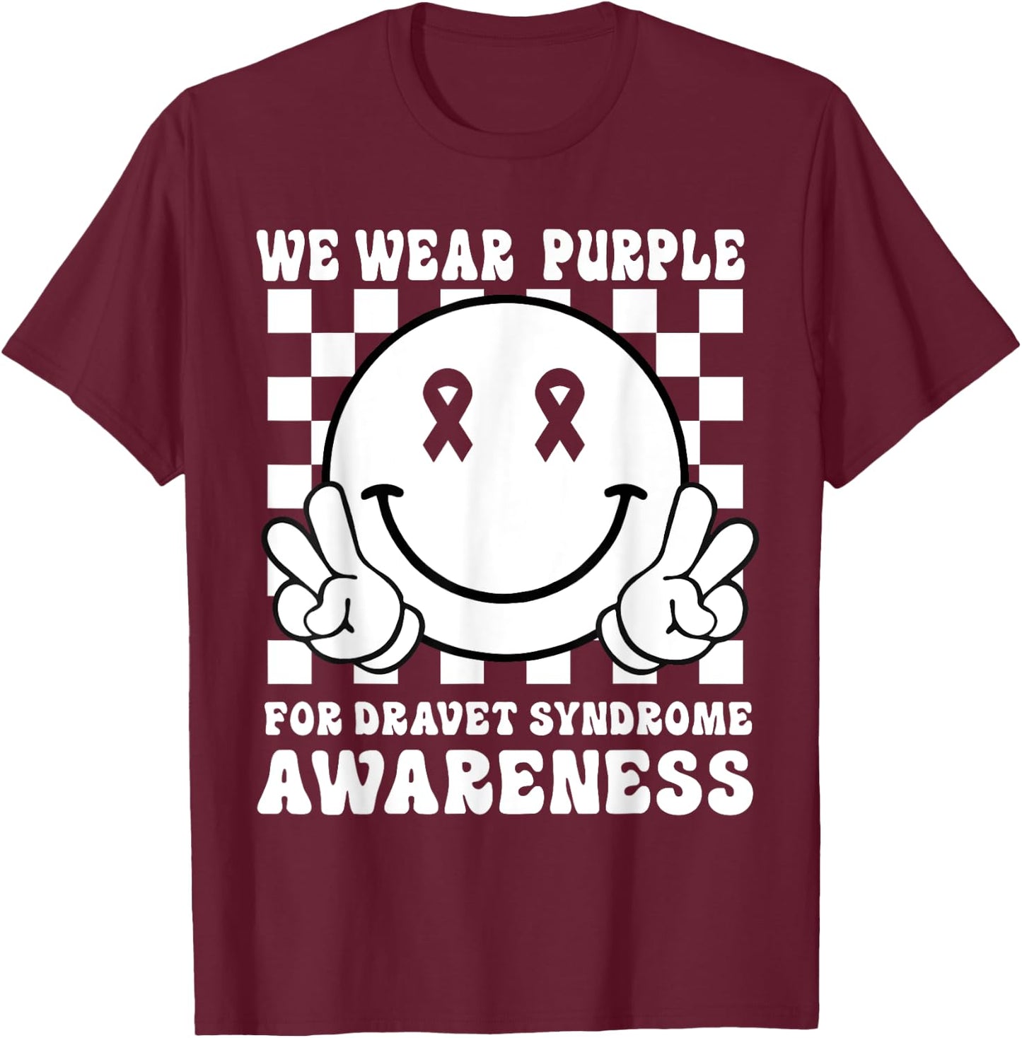 In June We Wear Purple Smile Face Dravet Syndrome Awareness T-Shirt - T-Shirt | Maroon
