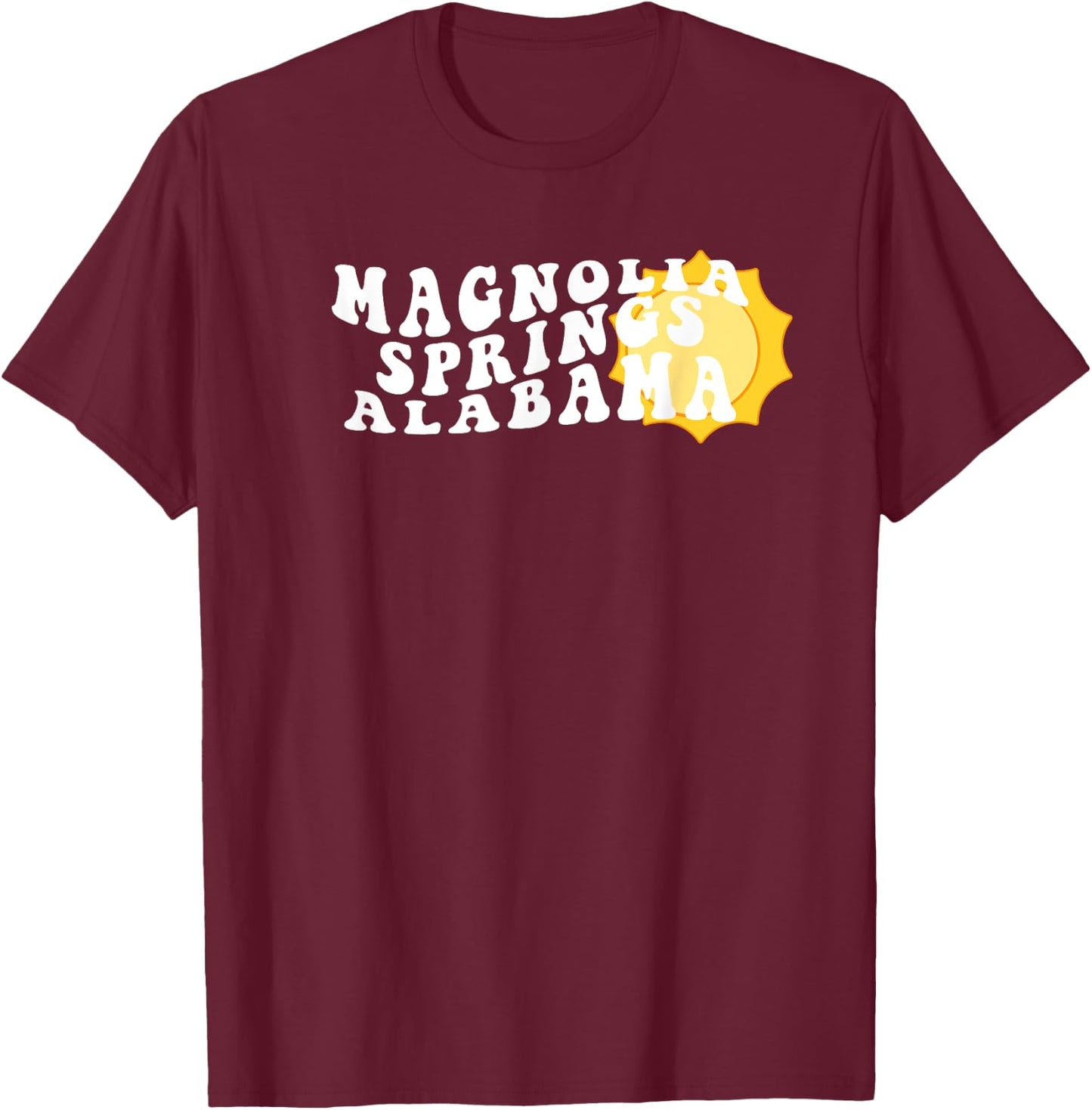 Magnolia Springs Alabama AL Retro Wavy Souvenir Vacation T-Shirt - T-Shirt | Maroon