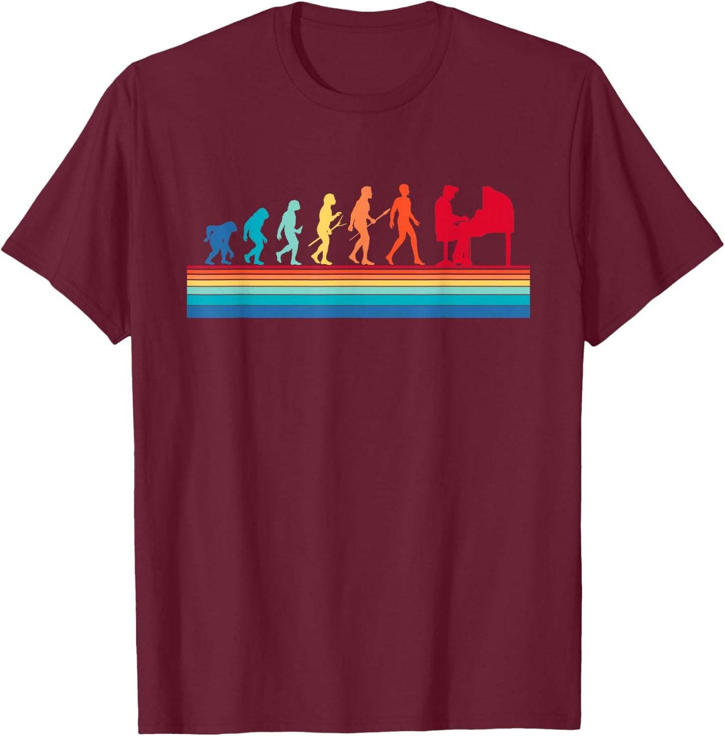 Retro Evolution Piano Player Pianist Classical Music Lover T-Shirt - T-Shirt | Maroon