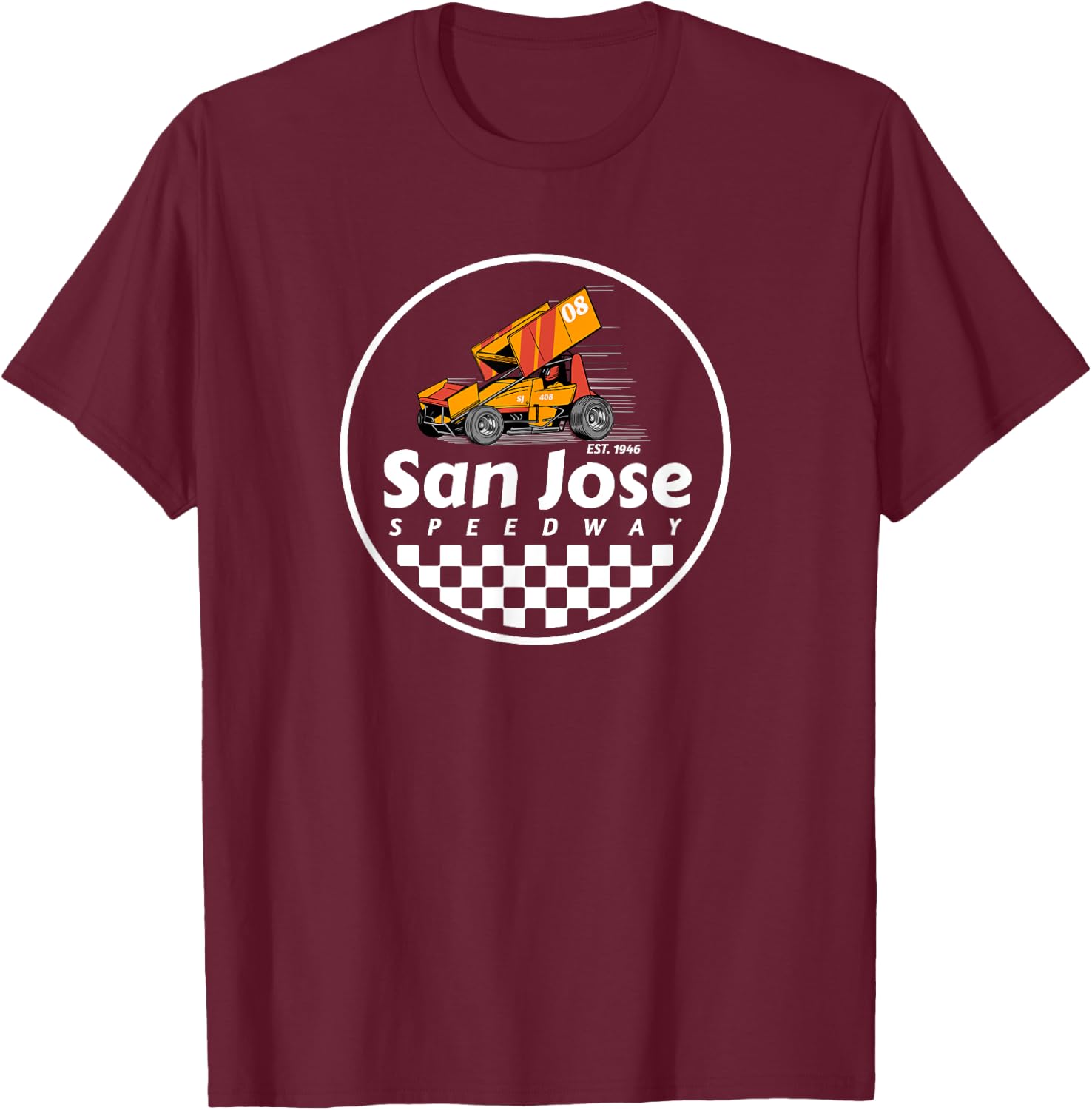 San Jose Speedway Checkered Design T-Shirt - T-Shirt | Maroon