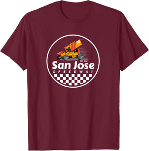 San Jose Speedway Checkered Design T-Shirt - T-Shirt | Maroon