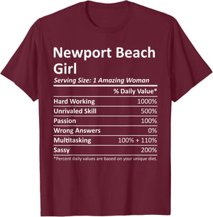 NEWPORT BEACH GIRL CA CALIFORNIA Funny City Home Roots Gift T-Shirt - T-Shirt | Maroon