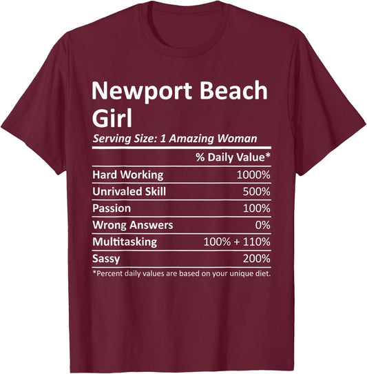 NEWPORT BEACH GIRL CA CALIFORNIA Funny City Home Roots Gift T-Shirt - T-Shirt | Maroon