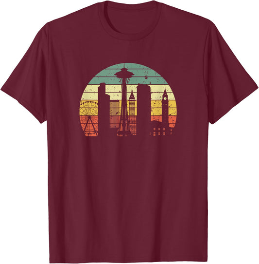 Seattle Space Needle USA Grunge Hiking Camping Fishing T-Shirt - T-Shirt | Maroon