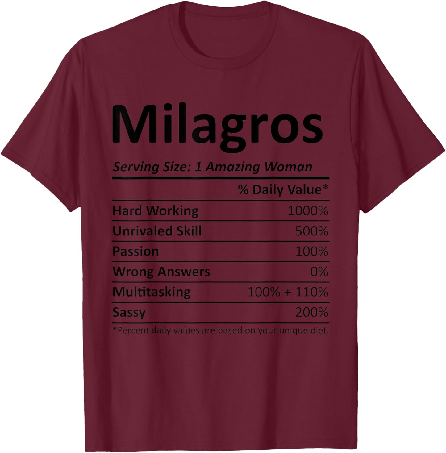 MILAGROS Nutrition Personalized Name Funny Christmas Gift T-Shirt - T-Shirt | Maroon