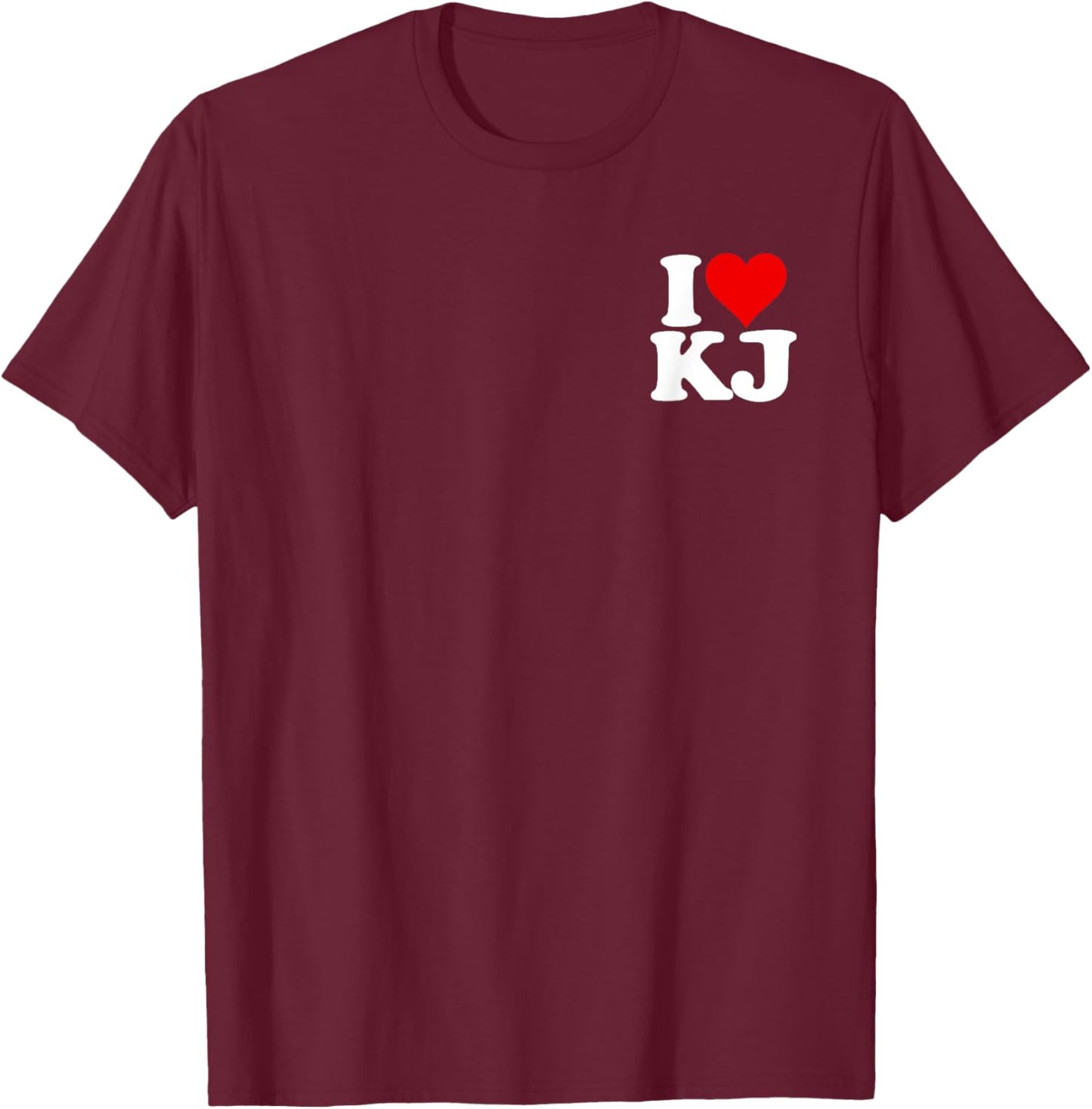 I Love Heart Kj K J Initials Name Nickname on a T-Shirt - T-Shirt | Maroon