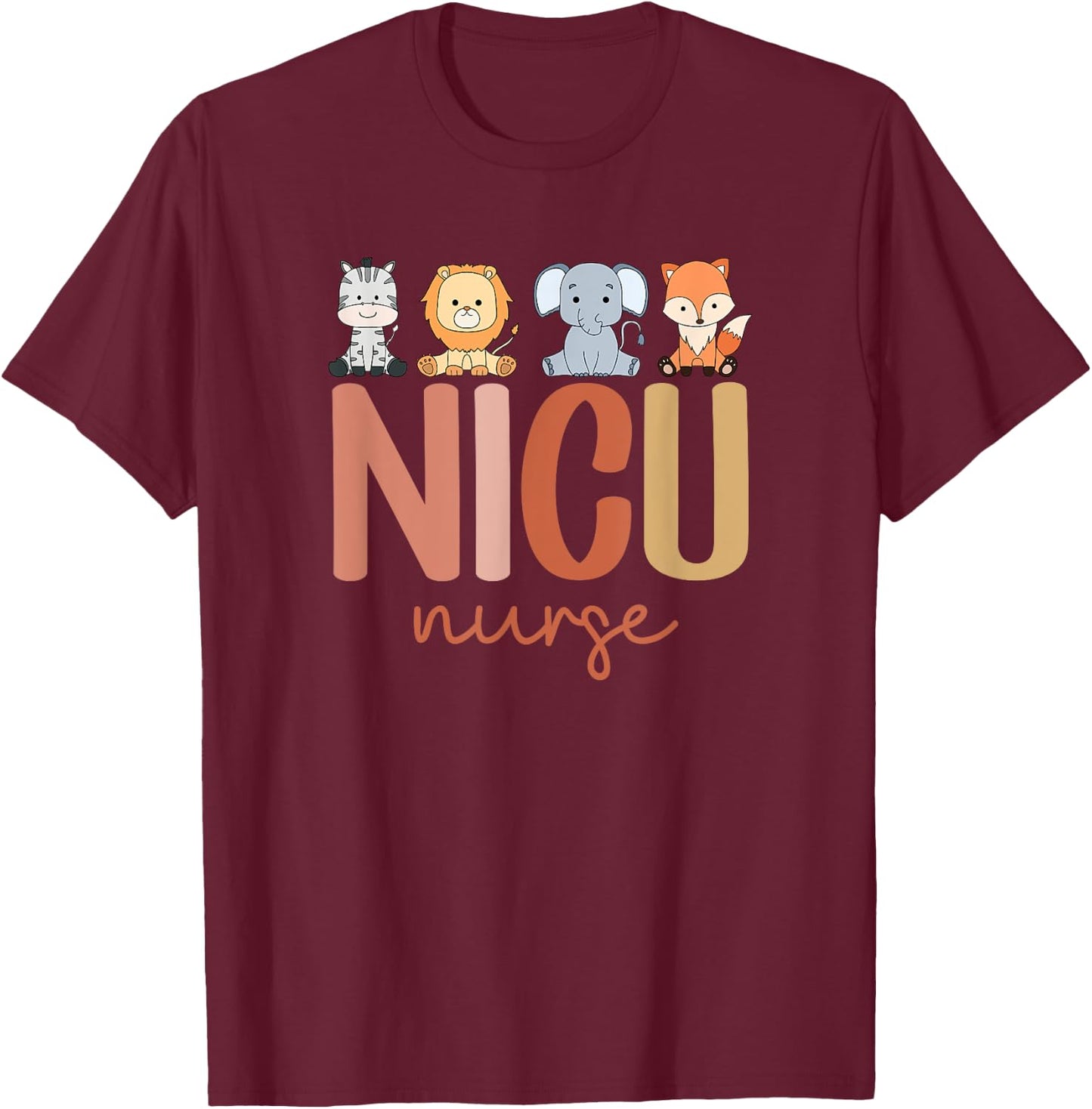NICU Nurse Baby L&D Cute Animals T-Shirt - T-Shirt | Maroon