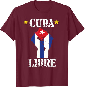 Free Cuba Libre Cuban Flag American Flag I Stand With Cuba T-Shirt - T-Shirt | Maroon