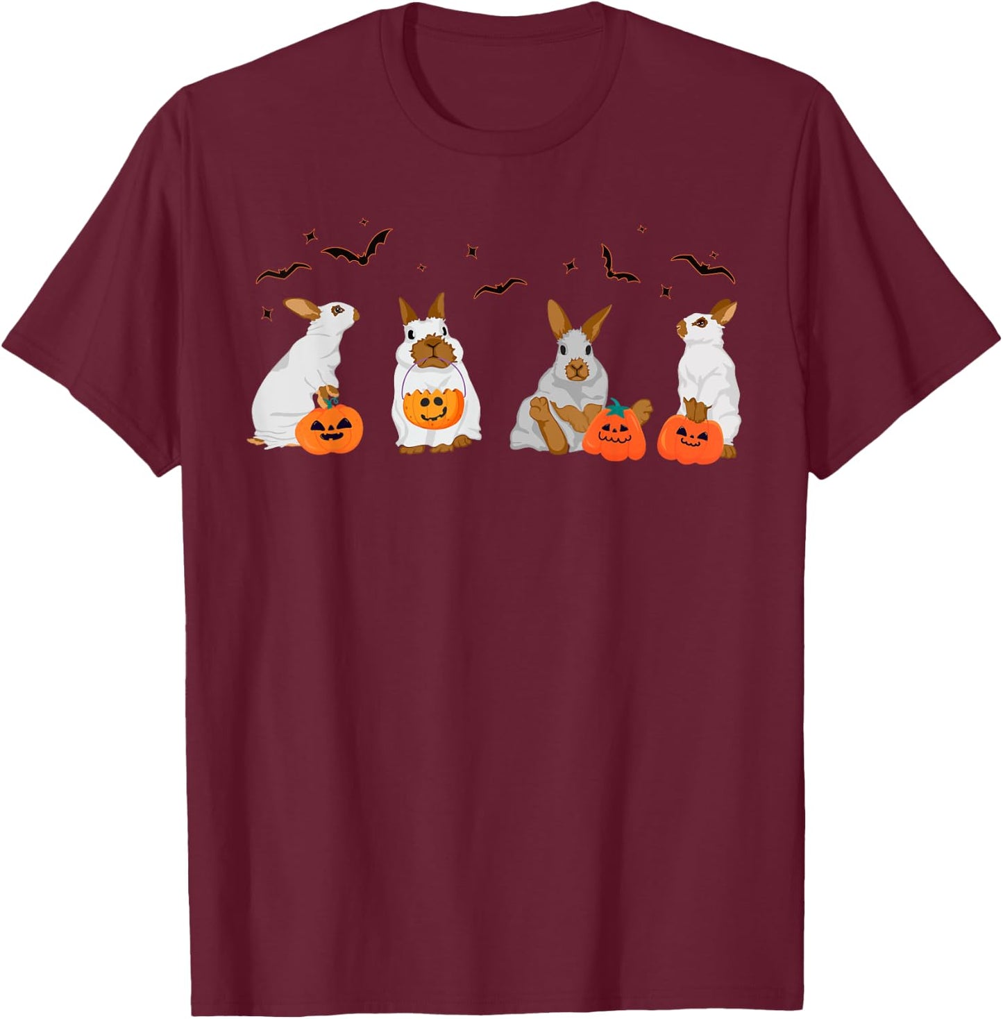 Cute Fall Ghost Bunny Rabbit Halloween Costume Spooky Season T-Shirt - T-Shirt | Maroon
