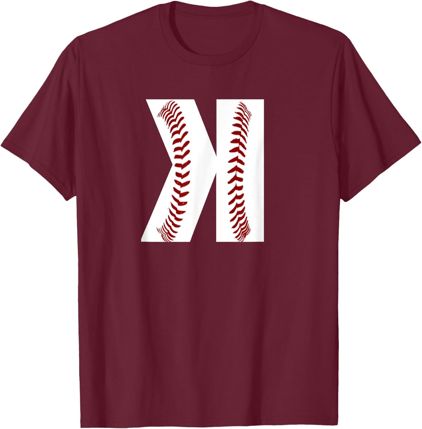 Boys Pitcher Backwards K Baseball Stitches Graphic Art Gift T-Shirt - T-Shirt | Maroon