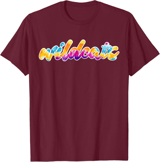 Wildcats Tie Dye School Spirit Wear Funky Vibe Style T-Shirt - T-Shirt | Maroon