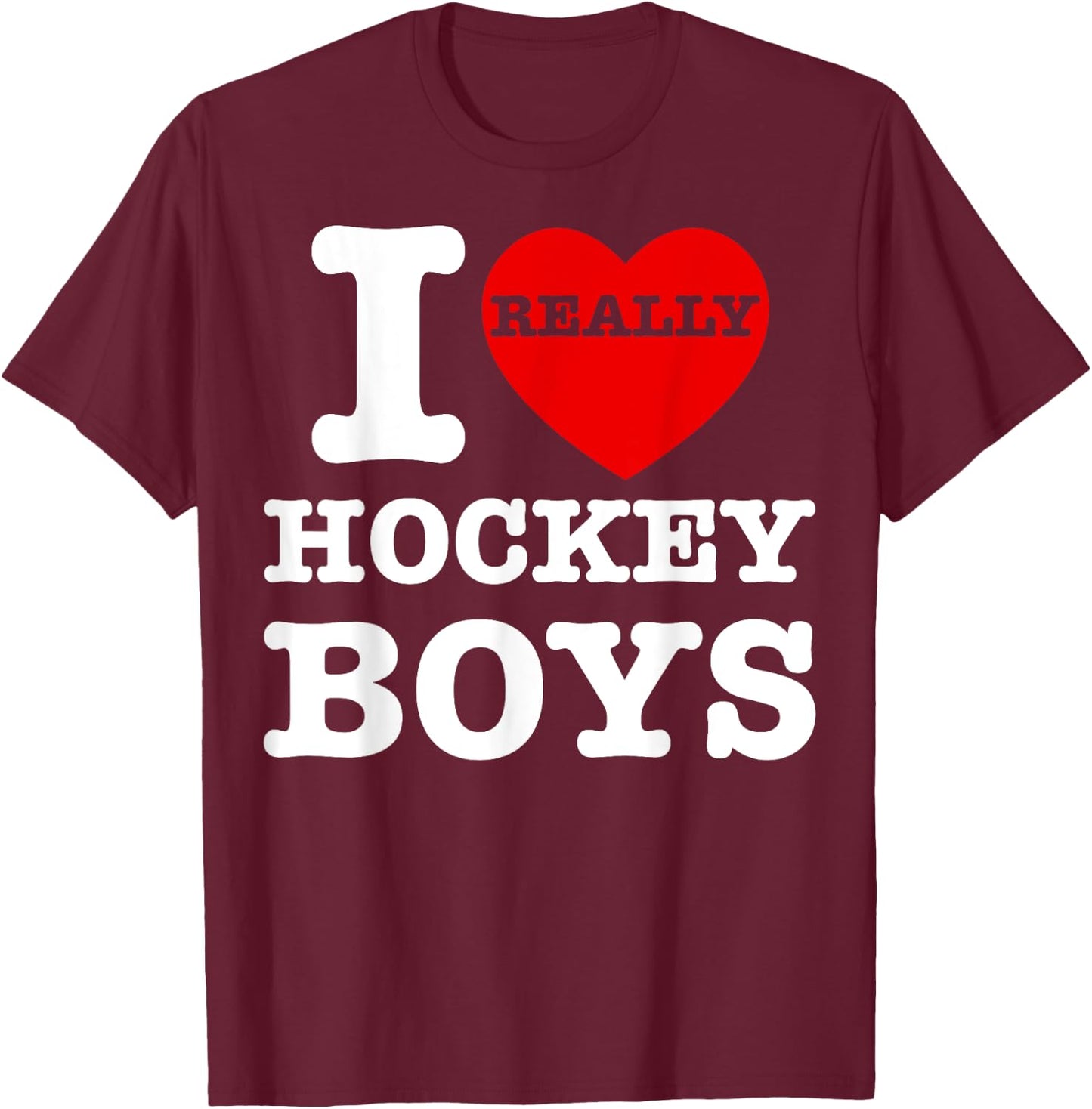 I Love Hockey Boys I Heart Hockey Boys Family Matching Funny T-Shirt - T-Shirt | Maroon