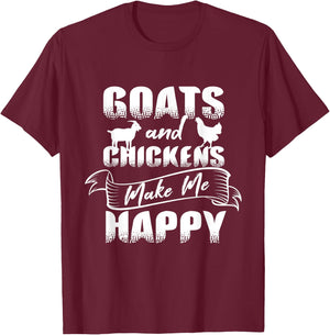 Goats Chickens Happy Funny Rancher Gift Humor Farmer Women T-Shirt - T-Shirt | Maroon