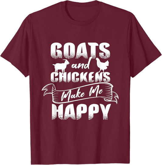 Goats Chickens Happy Funny Rancher Gift Humor Farmer Women T-Shirt - T-Shirt | Maroon