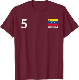 Venezuela Number 5 National Flag Country Heritage T-Shirt - T-Shirt | Maroon