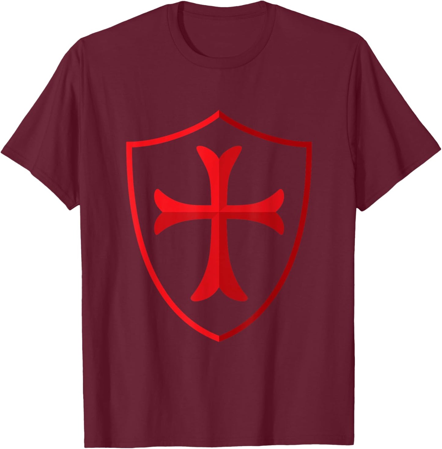 Crusader shirt Christian Knights Templar Cross and Shield T-Shirt - T-Shirt | Maroon