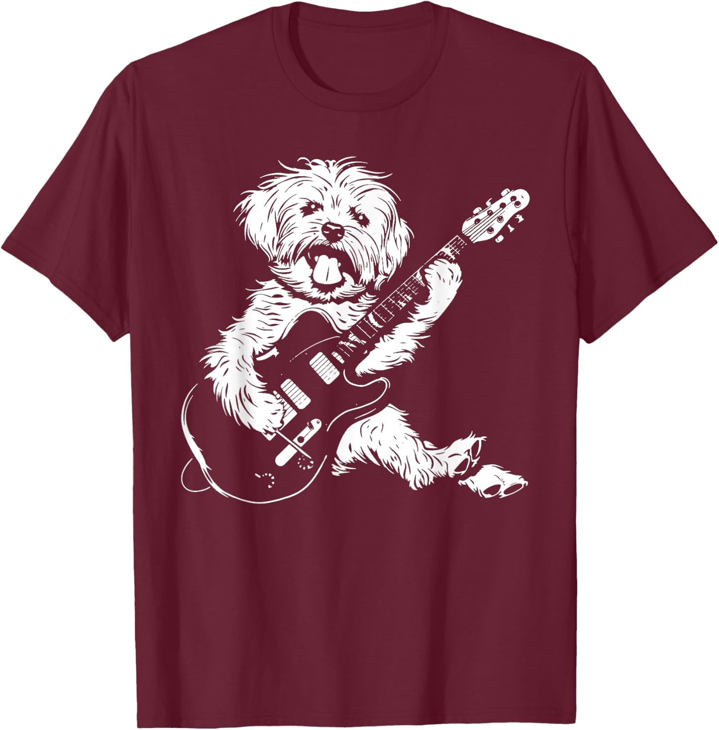 Dog Guitarist Guitar - Maltipoo Dad Mom T-Shirt - T-Shirt | Maroon