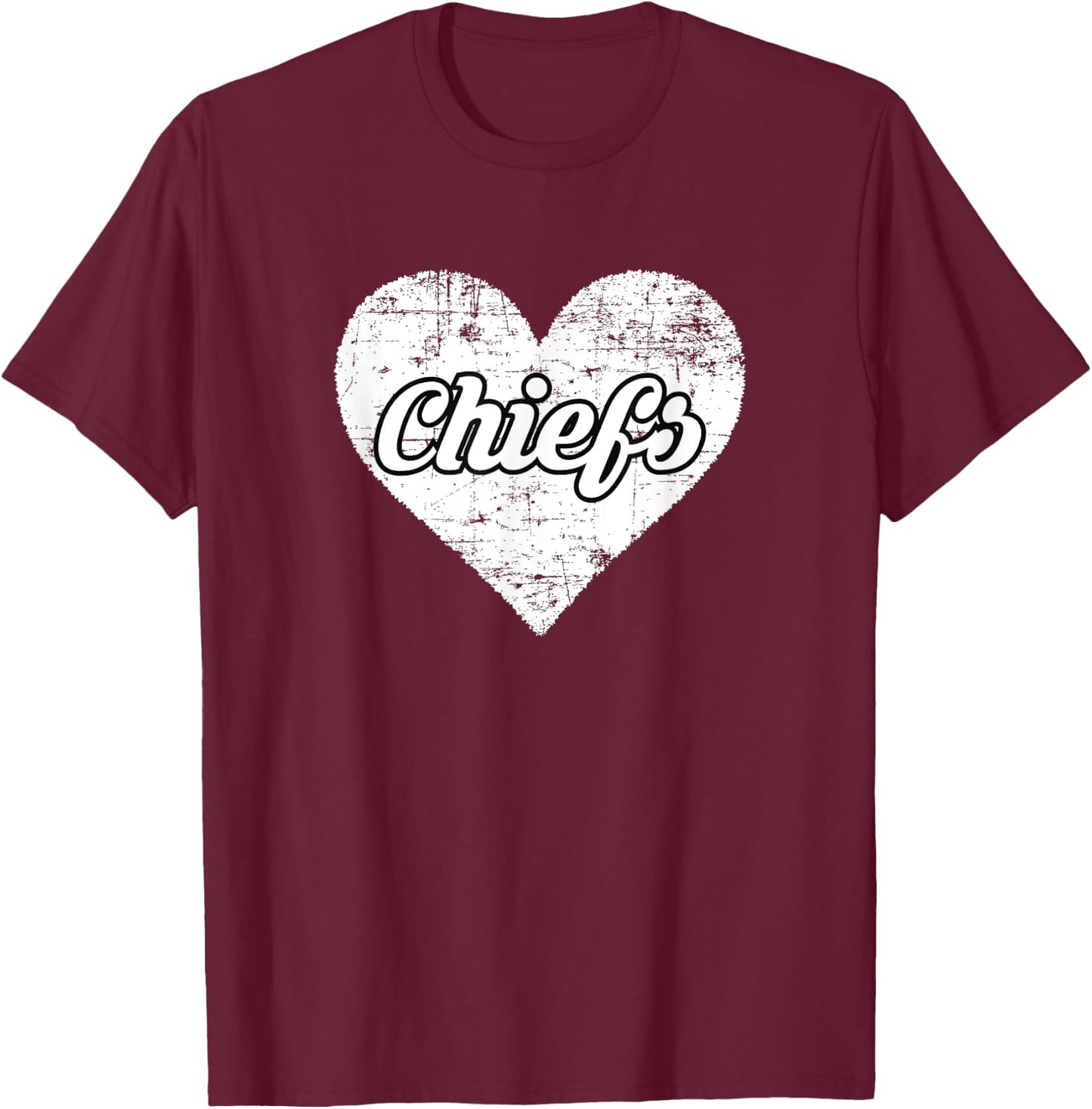 Chiefs Over Distressed Heart Huron T-Shirt - T-Shirt | Maroon