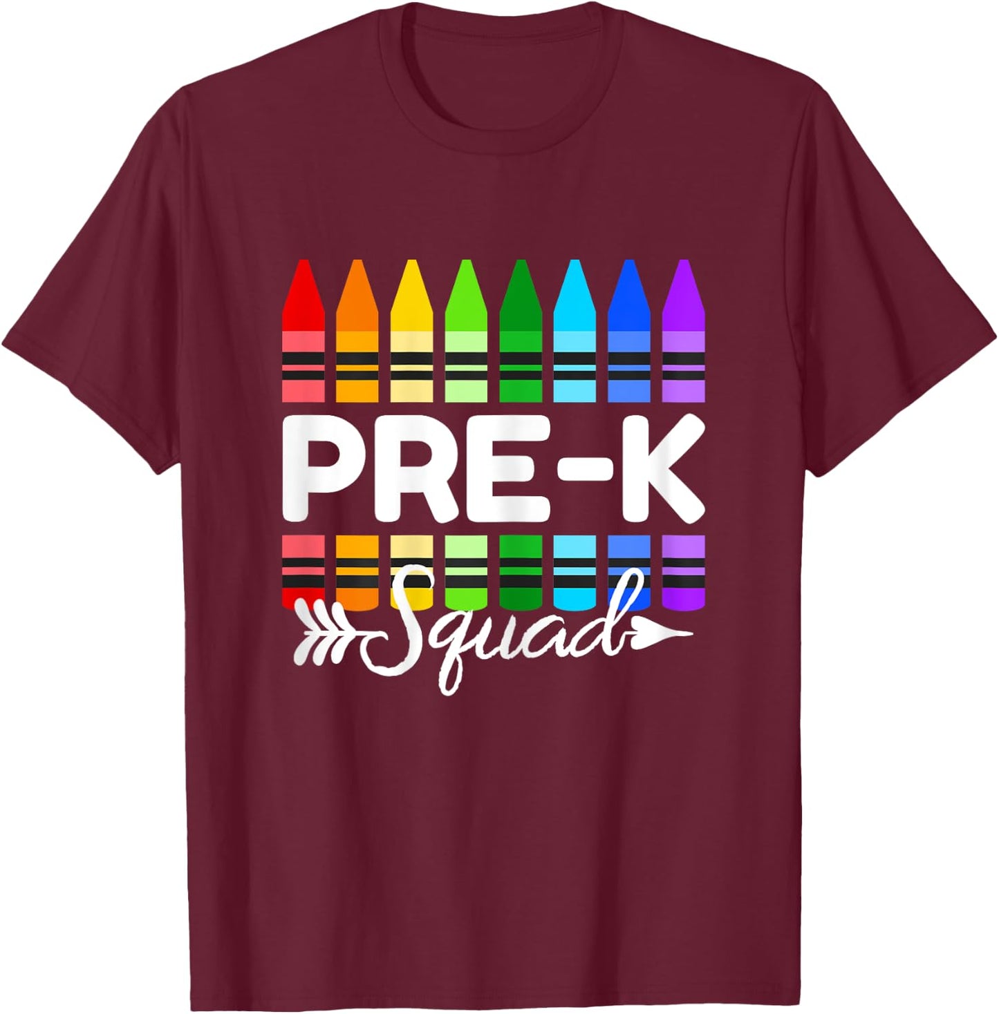 Pre-K Squad Crayon Preschool Teacher Students T-Shirt - T-Shirt | Maroon