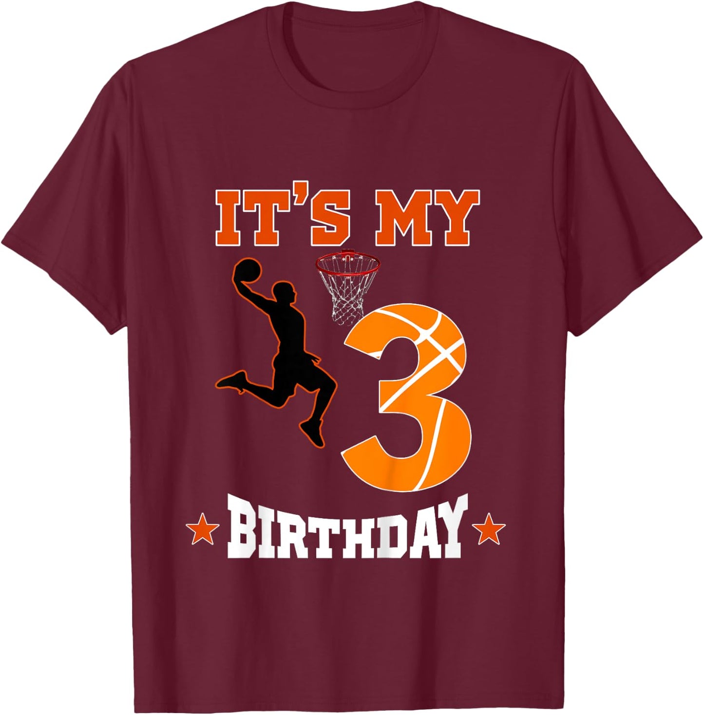 Kids It's My 3rd Birthday Basketball Dunk Boy 3 Years Old T-Shirt - T-Shirt | Maroon