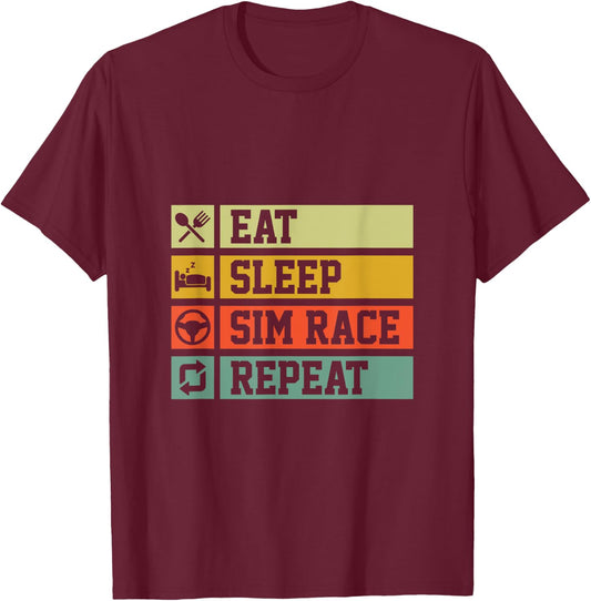 Eat Sleep Sim Race Repeat Simracer T-Shirt - T-Shirt | Maroon