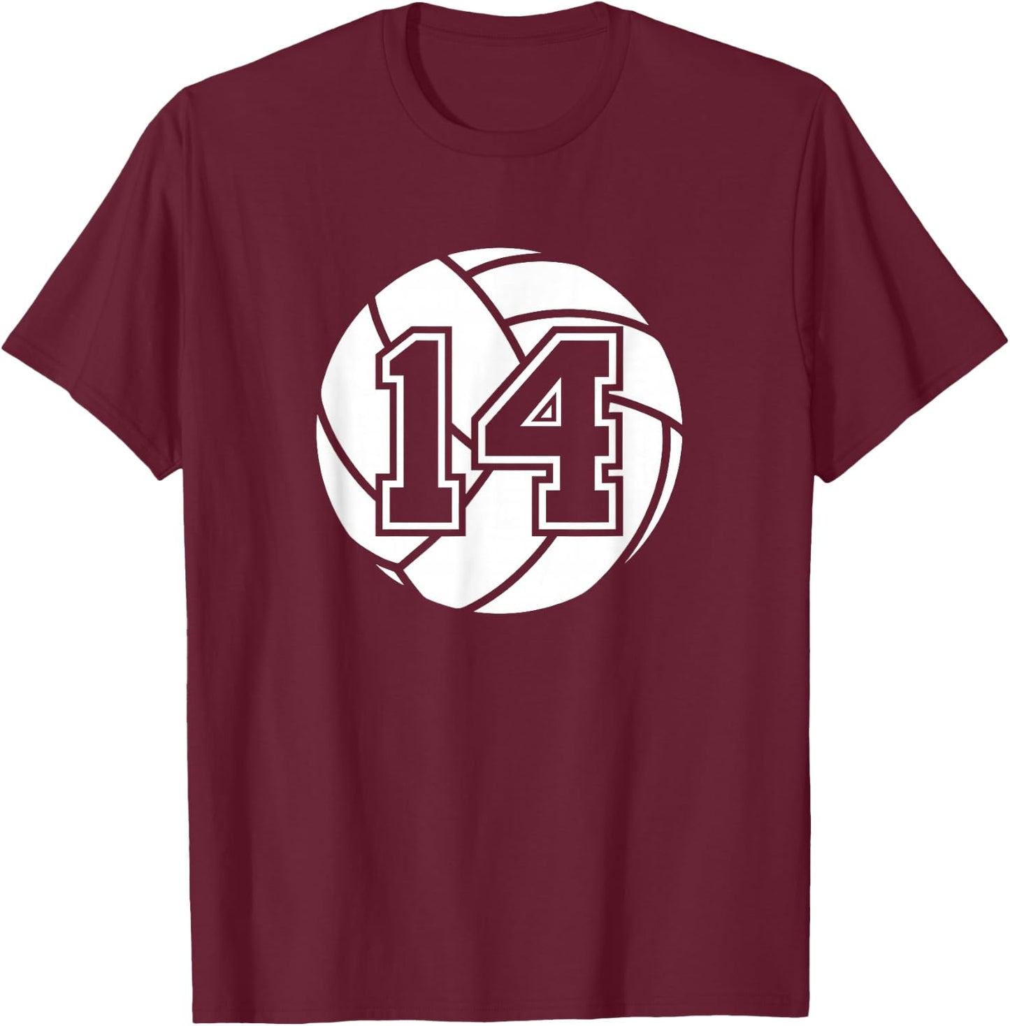 Volleyball Player #14 Volleyball Mom Dad Jersey Number 14 T-Shirt - T-Shirt | Maroon