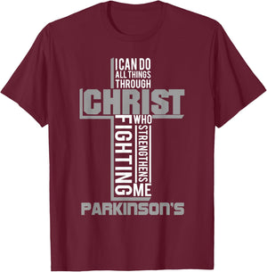 With Christ Fighting Parkinson's Warrior Awareness T-Shirt - T-Shirt | Maroon